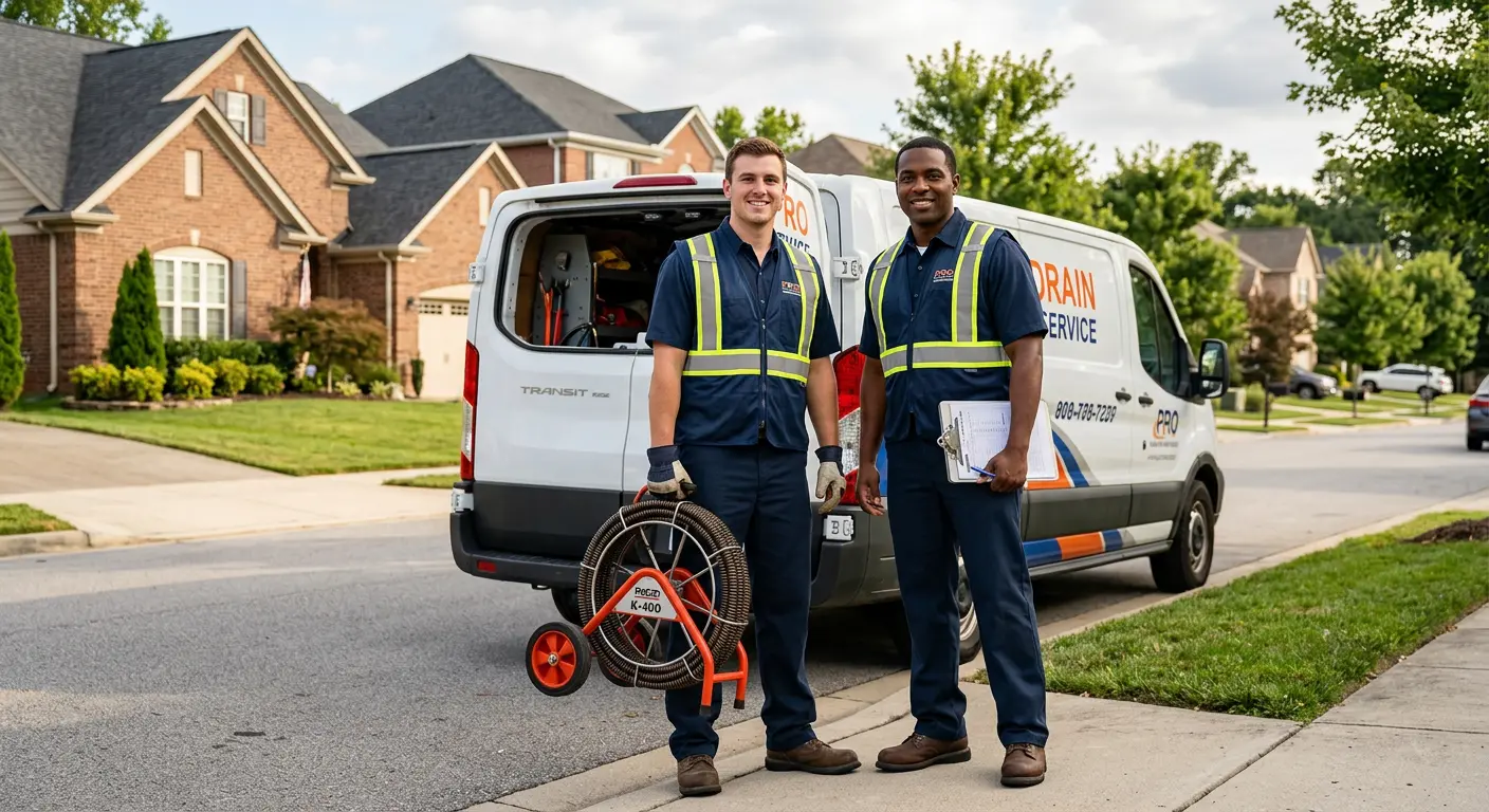 Sewer and drain service team with equipment ready for work in Bolivar