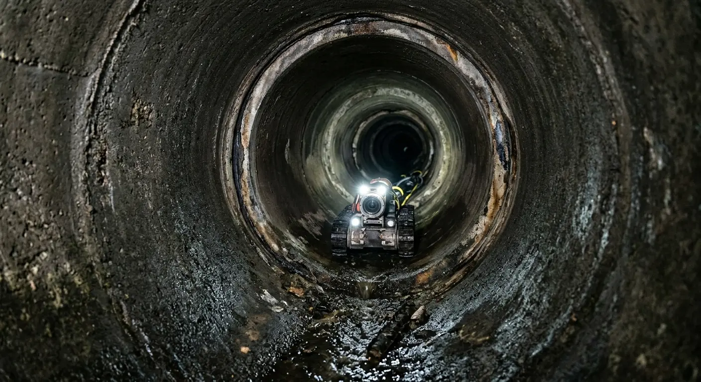 Robotic sewer camera inspecting pipe interior for Sewer Line Repair in Bolivar